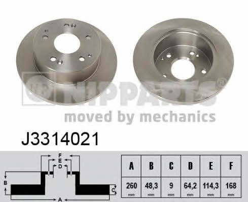 Nipparts J3314021 Rear brake disc, non-ventilated J3314021: Buy near me in Poland at 2407.PL - Good price!