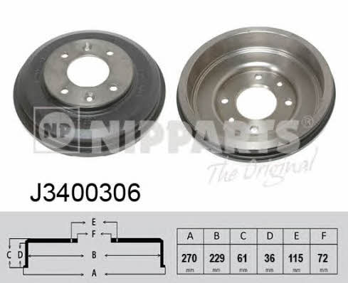 Nipparts J3400306 Rear brake drum J3400306: Buy near me in Poland at 2407.PL - Good price!