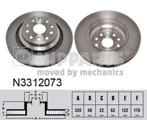Nipparts N3312073 Тормозной диск задний вентилируемый N3312073: Отличная цена - Купить в Польше на 2407.PL!