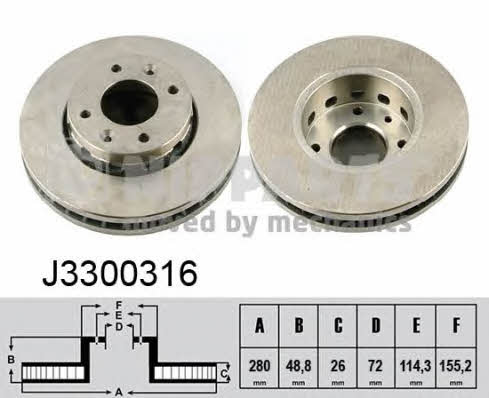 Nipparts J3300316 Front brake disc ventilated J3300316: Buy near me in Poland at 2407.PL - Good price!