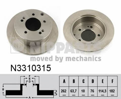 Nipparts N3310315 Rear brake disc, non-ventilated N3310315: Buy near me in Poland at 2407.PL - Good price!