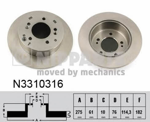 Nipparts N3310316 Rear brake disc, non-ventilated N3310316: Buy near me at 2407.PL in Poland at an Affordable price!