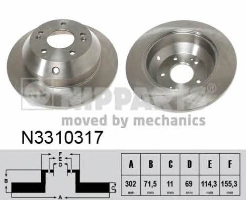 Nipparts N3310317 Rear brake disc, non-ventilated N3310317: Buy near me in Poland at 2407.PL - Good price!