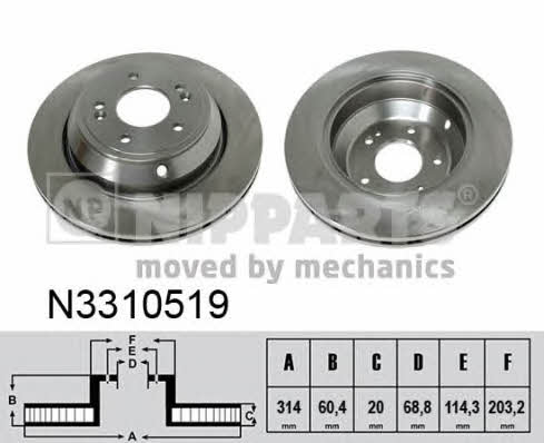 Nipparts N3310519 Rear ventilated brake disc N3310519: Buy near me in Poland at 2407.PL - Good price!