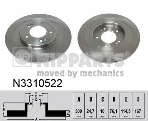 Nipparts N3310522 Rear brake disc, non-ventilated N3310522: Buy near me in Poland at 2407.PL - Good price!