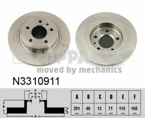 Nipparts N3310911 Rear brake disc, non-ventilated N3310911: Buy near me in Poland at 2407.PL - Good price!