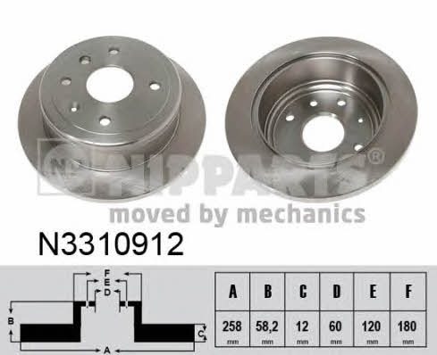 Nipparts N3310912 Rear brake disc, non-ventilated N3310912: Buy near me at 2407.PL in Poland at an Affordable price!