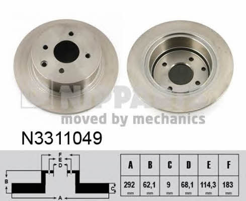 Nipparts N3311049 Rear brake disc, non-ventilated N3311049: Buy near me at 2407.PL in Poland at an Affordable price!