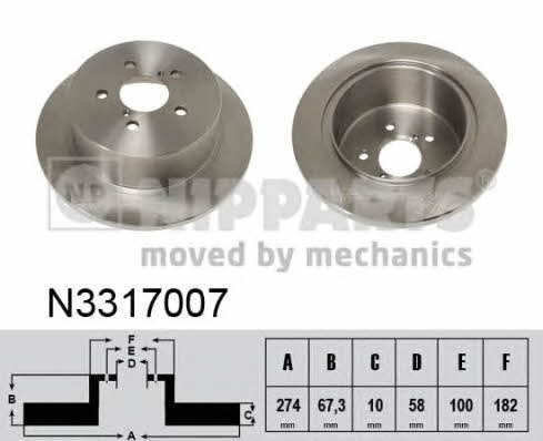 Nipparts N3317007 Rear brake disc, non-ventilated N3317007: Buy near me at 2407.PL in Poland at an Affordable price!
