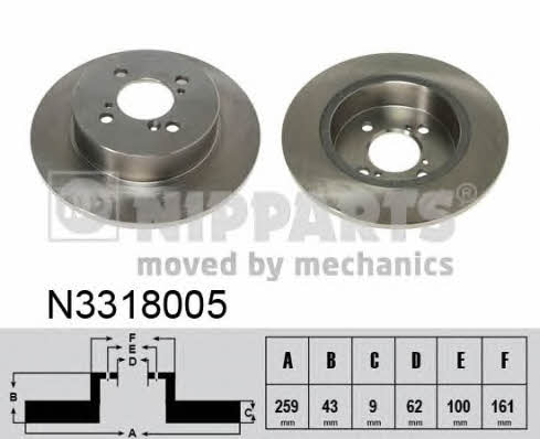 Nipparts N3318005 Rear brake disc, non-ventilated N3318005: Buy near me in Poland at 2407.PL - Good price!