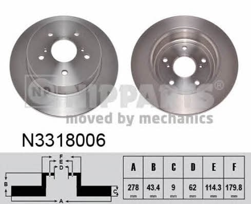 Nipparts N3318006 Rear brake disc, non-ventilated N3318006: Buy near me in Poland at 2407.PL - Good price!