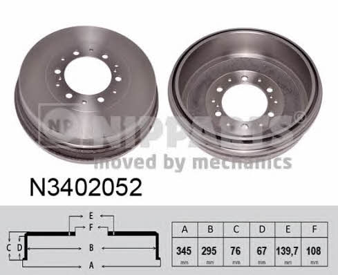 Nipparts N3402052 Rear brake drum N3402052: Buy near me at 2407.PL in Poland at an Affordable price!