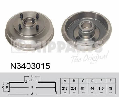 Nipparts N3403015 Rear brake drum N3403015: Buy near me in Poland at 2407.PL - Good price!