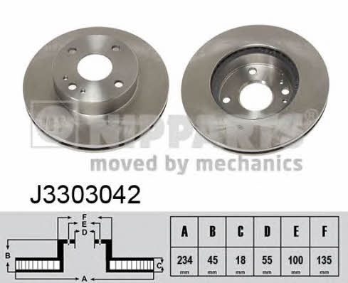 Nipparts J3303042 Front brake disc ventilated J3303042: Buy near me in Poland at 2407.PL - Good price!