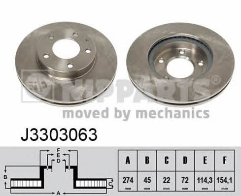 Nipparts J3303063 Front brake disc ventilated J3303063: Buy near me in Poland at 2407.PL - Good price!