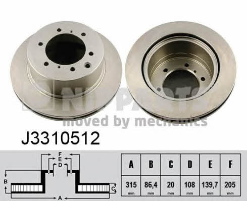 Nipparts J3310512 Rear ventilated brake disc J3310512: Buy near me in Poland at 2407.PL - Good price!
