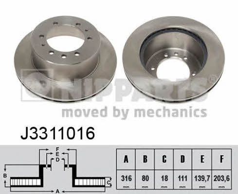 Nipparts J3311016 Rear ventilated brake disc J3311016: Buy near me in Poland at 2407.PL - Good price!