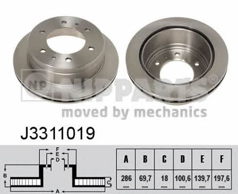 Nipparts J3311019 Rear ventilated brake disc J3311019: Buy near me at 2407.PL in Poland at an Affordable price!