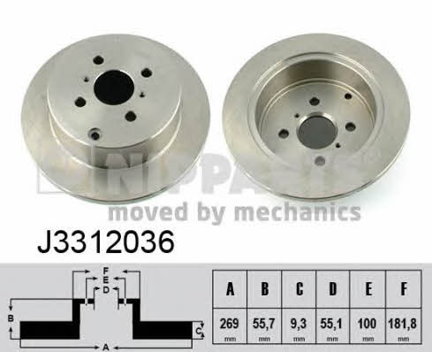 Nipparts J3312036 Rear brake disc, non-ventilated J3312036: Buy near me in Poland at 2407.PL - Good price!