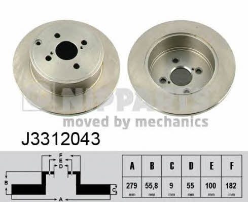 Nipparts J3312043 Rear brake disc, non-ventilated J3312043: Buy near me in Poland at 2407.PL - Good price!