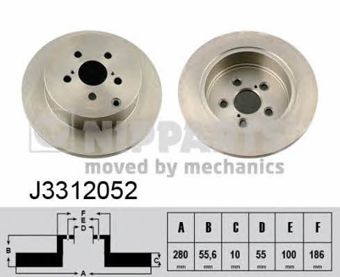 Nipparts J3312052 Rear brake disc, non-ventilated J3312052: Buy near me in Poland at 2407.PL - Good price!