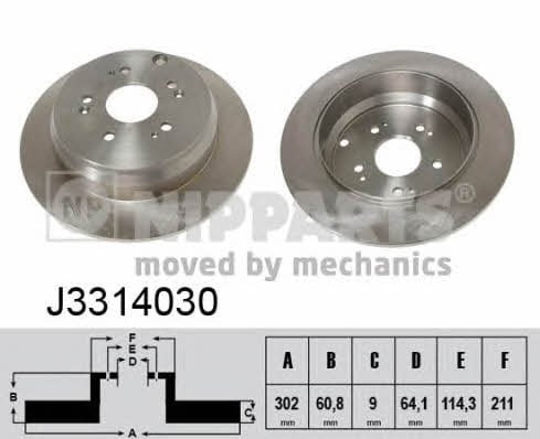 Nipparts J3314030 Rear brake disc, non-ventilated J3314030: Buy near me in Poland at 2407.PL - Good price!