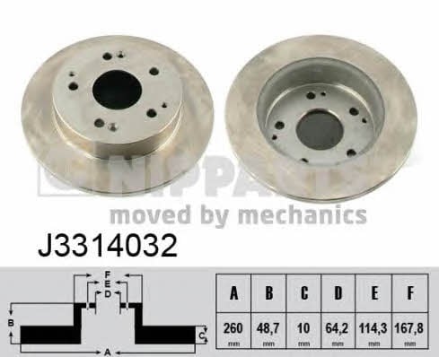 Nipparts J3314032 Rear brake disc, non-ventilated J3314032: Buy near me in Poland at 2407.PL - Good price!