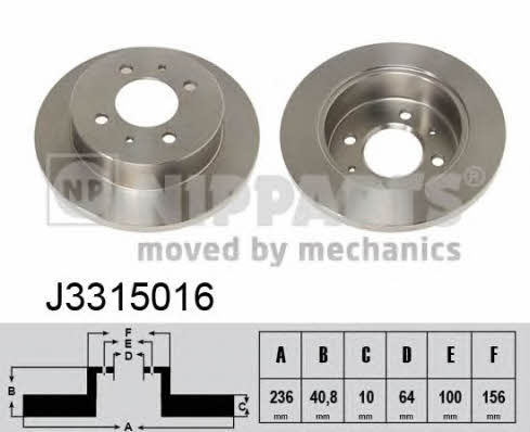 Nipparts J3315016 Rear brake disc, non-ventilated J3315016: Buy near me in Poland at 2407.PL - Good price!
