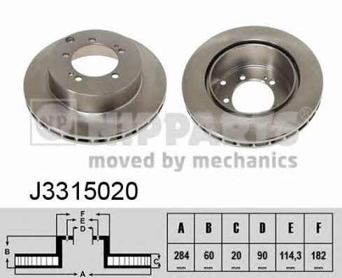 Nipparts J3315020 Rear ventilated brake disc J3315020: Buy near me in Poland at 2407.PL - Good price!