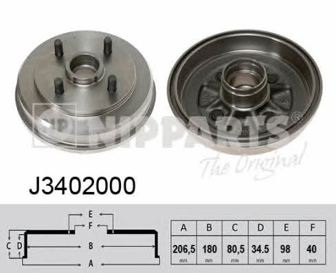 Nipparts J3402000 Тормозной барабан J3402000: Отличная цена - Купить в Польше на 2407.PL!