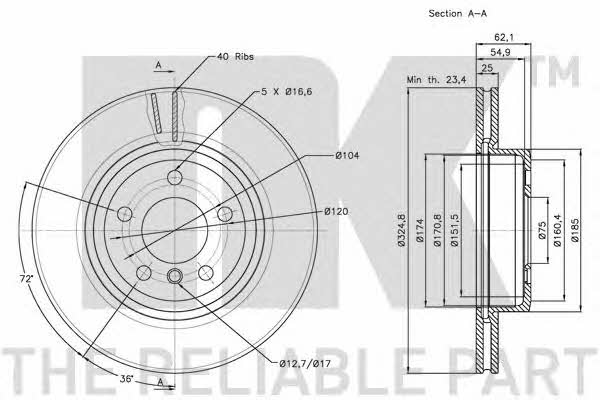 NK 311564 Front brake disc ventilated 311564: Buy near me in Poland at 2407.PL - Good price!