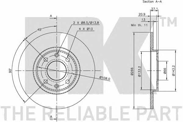 NK 311925 Unventilated front brake disc 311925: Buy near me in Poland at 2407.PL - Good price!