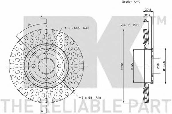 NK 312327 Front brake disc ventilated 312327: Buy near me in Poland at 2407.PL - Good price!