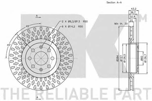 NK 312350 Front brake disc ventilated 312350: Buy near me at 2407.PL in Poland at an Affordable price!