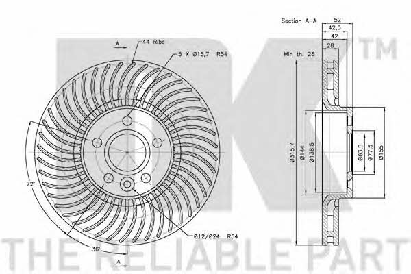 NK 312570 Front brake disc ventilated 312570: Buy near me in Poland at 2407.PL - Good price!
