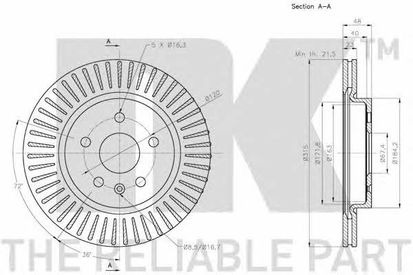 NK 313670 Rear ventilated brake disc 313670: Buy near me in Poland at 2407.PL - Good price!