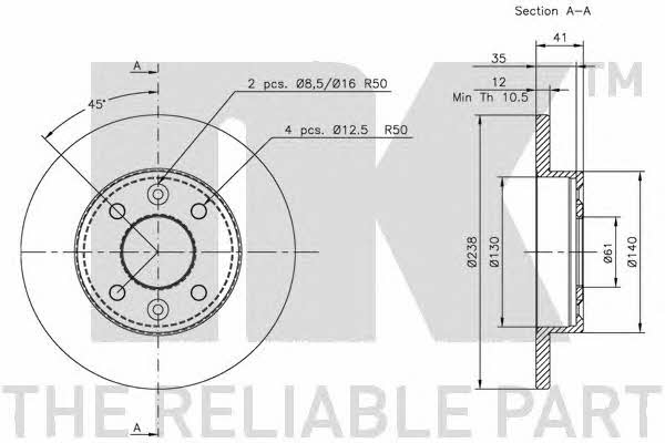 NK 313908 Unventilated front brake disc 313908: Buy near me in Poland at 2407.PL - Good price!