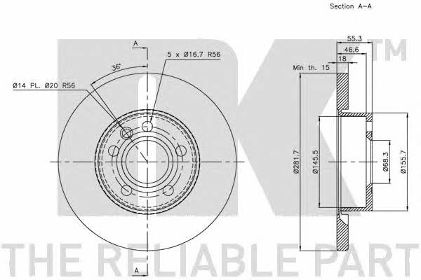 NK 314766 Unventilated front brake disc 314766: Buy near me in Poland at 2407.PL - Good price!