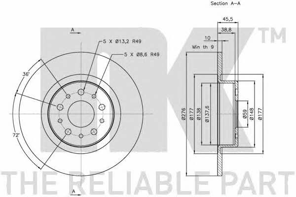 NK 201021 Rear brake disc, non-ventilated 201021: Buy near me in Poland at 2407.PL - Good price!