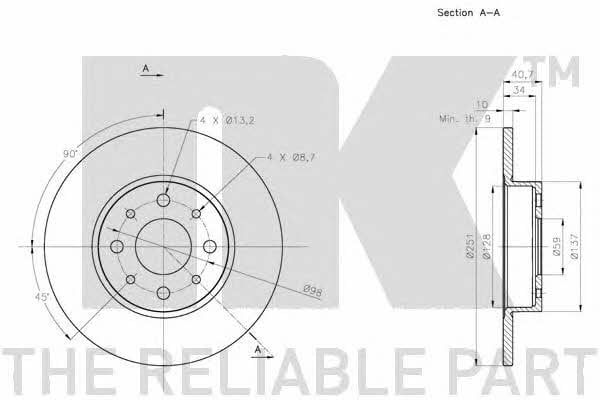 NK 201028 Rear brake disc, non-ventilated 201028: Buy near me in Poland at 2407.PL - Good price!