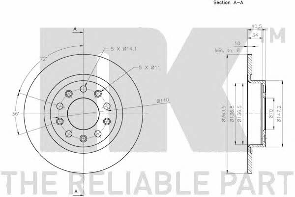 NK 201035 Rear brake disc, non-ventilated 201035: Buy near me in Poland at 2407.PL - Good price!