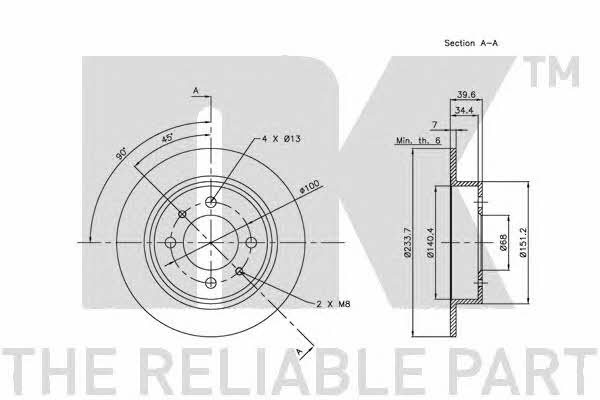 NK 202246 Rear brake disc, non-ventilated 202246: Buy near me in Poland at 2407.PL - Good price!