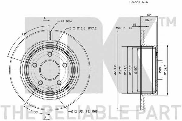 NK 202261 Rear ventilated brake disc 202261: Buy near me in Poland at 2407.PL - Good price!