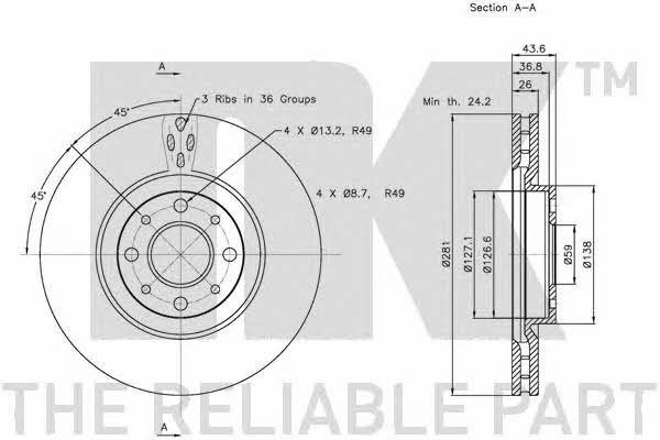 NK 202344 Front brake disc ventilated 202344: Buy near me in Poland at 2407.PL - Good price!