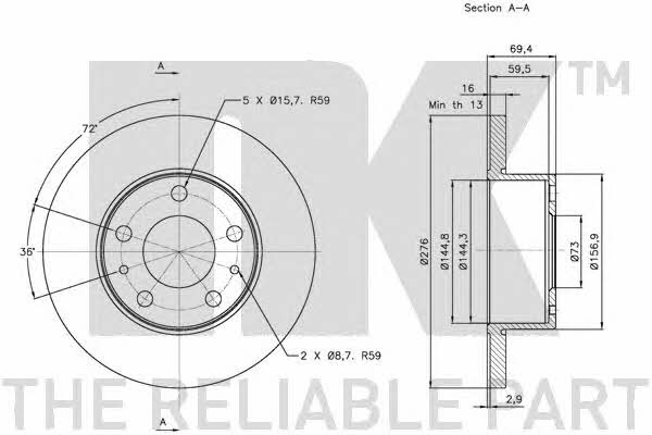 NK 202346 Rear brake disc, non-ventilated 202346: Buy near me in Poland at 2407.PL - Good price!