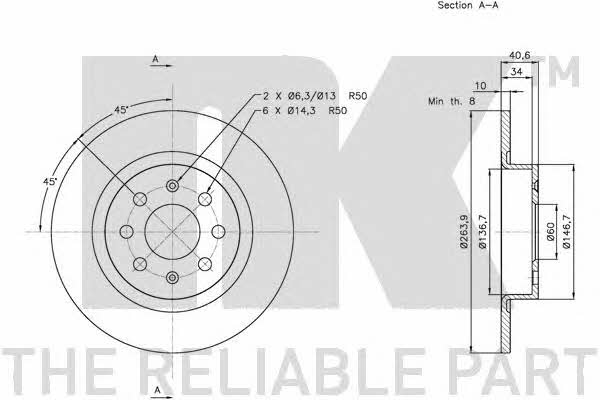 NK 202351 Rear brake disc, non-ventilated 202351: Buy near me in Poland at 2407.PL - Good price!