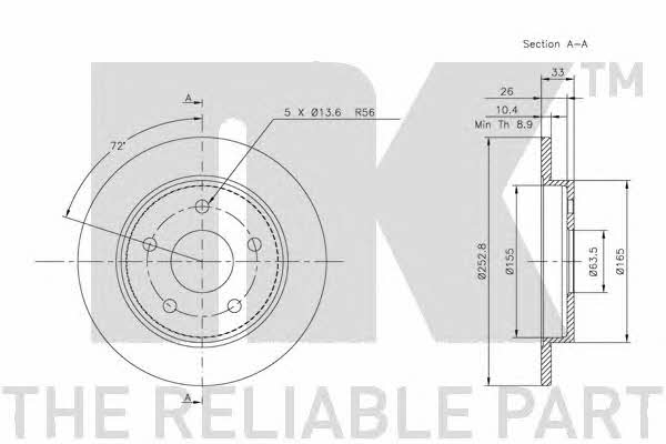 NK 202522 Rear brake disc, non-ventilated 202522: Buy near me in Poland at 2407.PL - Good price!