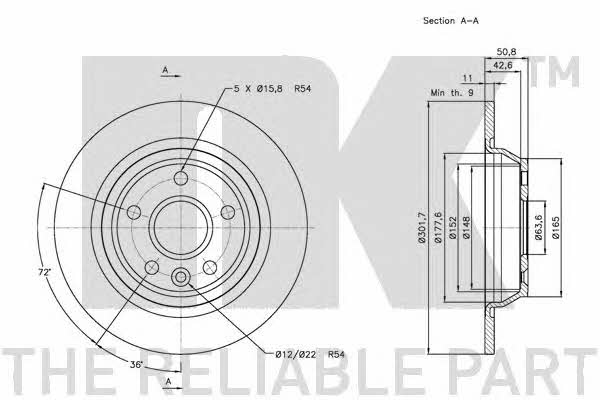 NK 202571 Rear brake disc, non-ventilated 202571: Buy near me in Poland at 2407.PL - Good price!