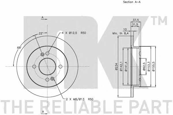 NK 203518 Rear brake disc, non-ventilated 203518: Buy near me in Poland at 2407.PL - Good price!