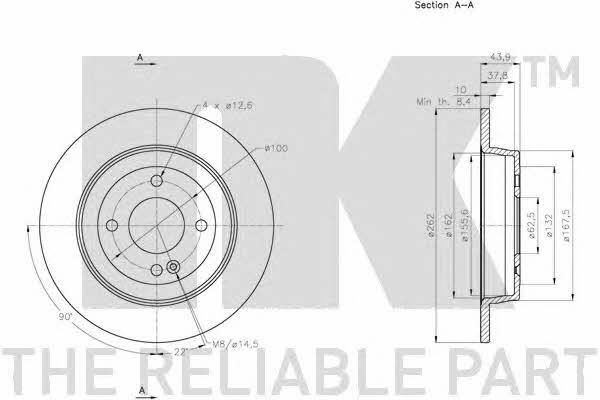 NK 203539 Rear brake disc, non-ventilated 203539: Buy near me in Poland at 2407.PL - Good price!